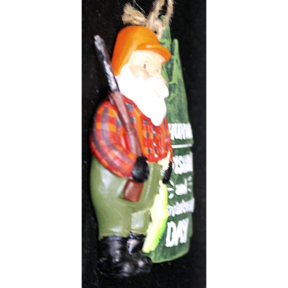 Midwest Holiday Ornament Fishing Santa "Huntin Fishin And Lovin Every Day" Cabin - Picture 5 of 7